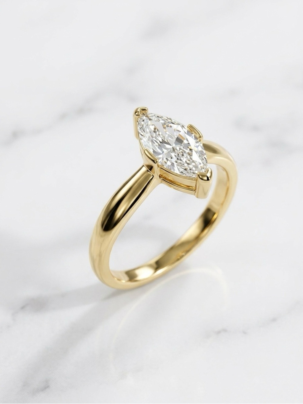 14K Gold Plated Marquise Solitaire CZ Ring | Elegant Minimalist Jewelry